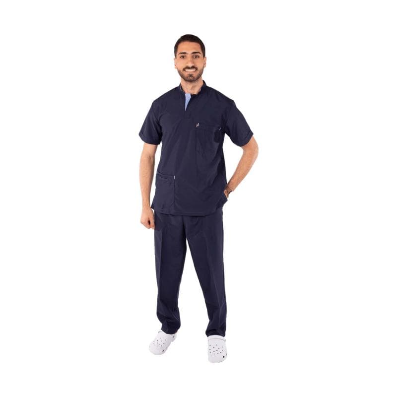 Royal Scrub Male Half Collar Short Sleeve Polyester Large Dark Blue