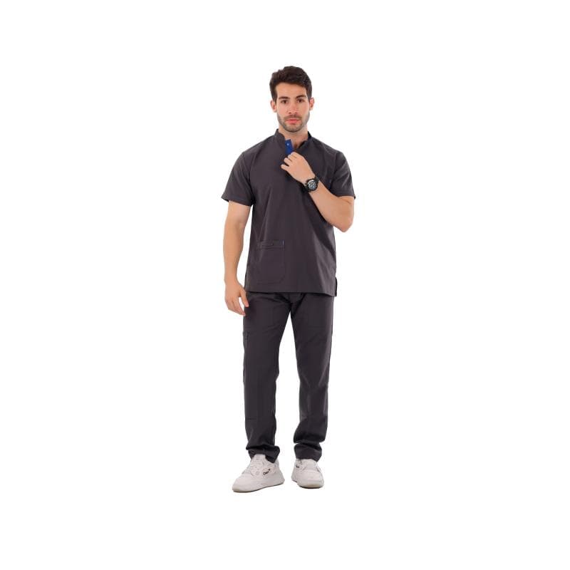 Royal Scrub Male Half Collar Short Sleeve Press Button Mix C XXLarge Dark Grey