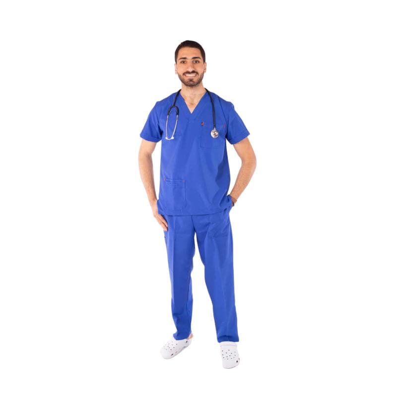 Classic Scrub Male V Shape Short Sleeve Polyester XXLarge Blue