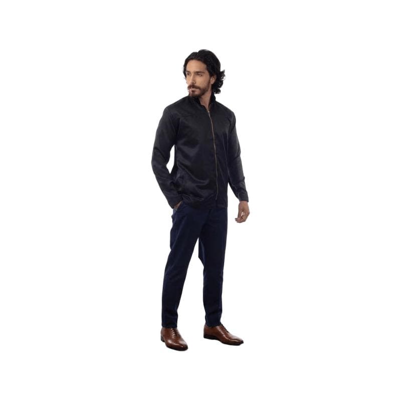 Esthetic Dental Coat Short Half Collar Long Sleeve Zipper Male Gabardine X-Large Black
