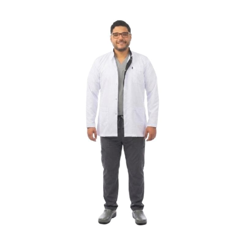 Royal Dental Coat Short Half Collar Long Sleeve Press Button Male Polyester X-Large White And Black