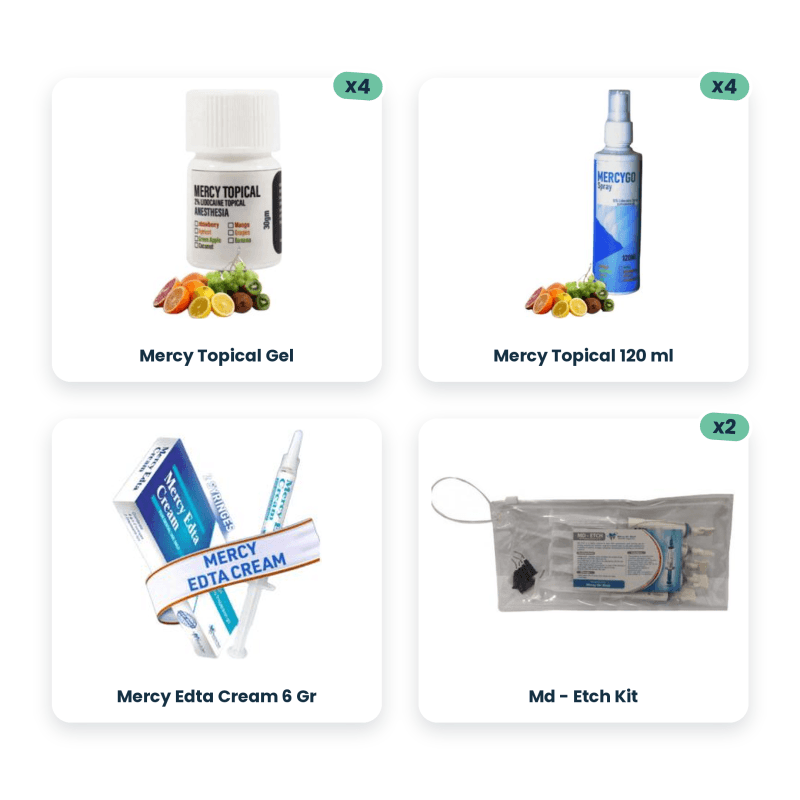 4 x Mercy Topical Gel + 4 x Mercy Topical 120 ml + Mercy Edta Cream 6 Gr + 2 x Md - Etch Kit
