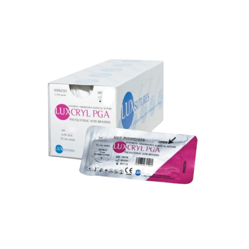 Luxcryl Suture PGA Braided Reverse Cutting 3/8 Circle 5/0 - 75 cm 16 mm Violet
