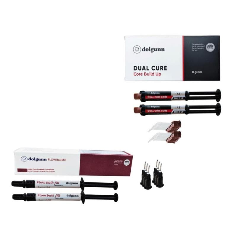 Dolgunn Core Build-Up Material-Dual Cure A3 + Dolgunn Bulk Fill Flowable Composite Syringes A2