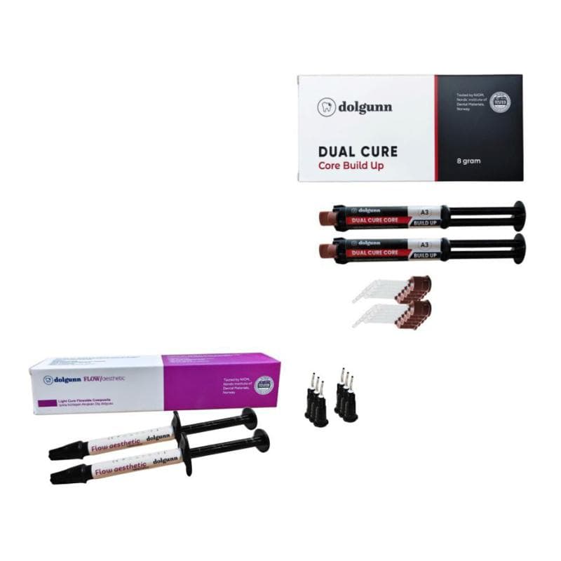 Dolgunn Core Build-Up Material-Dual Cure A3 + Dolgunn Flow Composite Aesthetic Syringes A1