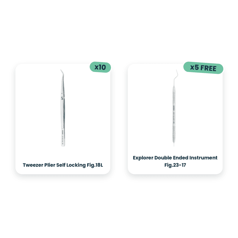 10 x Tweezer Plier Self Locking Fig.18L + 5 x Explorer Double Ended Instrument Fig.23-17 Free
