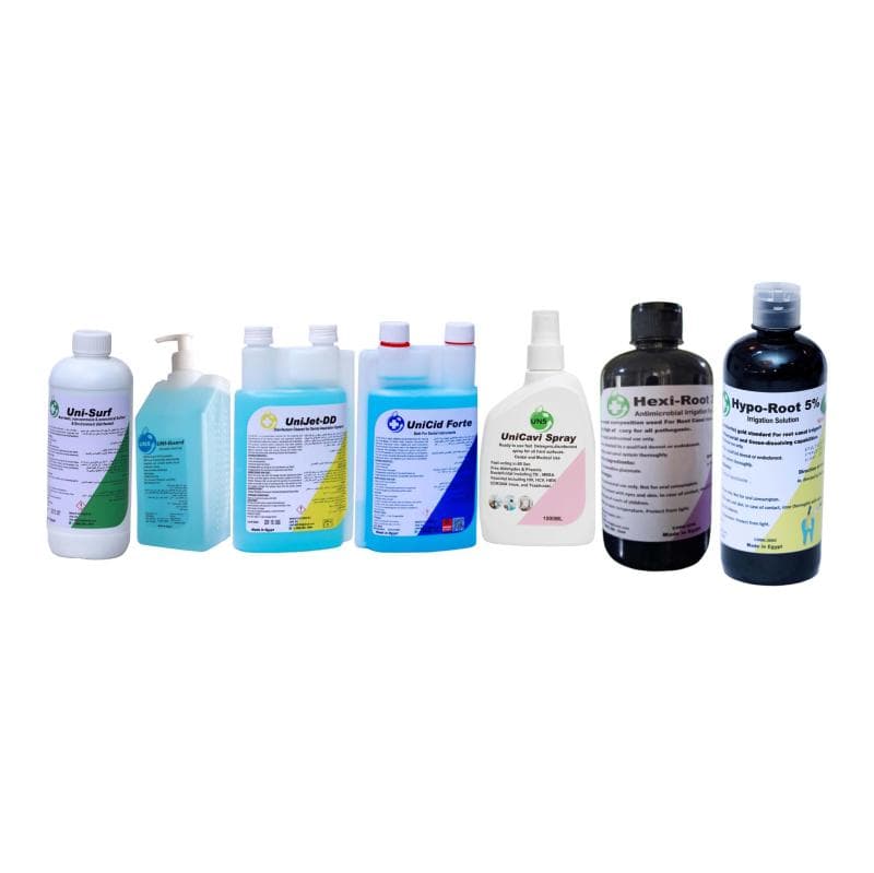 Uni-Guard + Uni-Surf 1 Liter + Unijet-DD 1 Liter + UniCid Forte 1 Liter + Uni Cavi Spray 1 Liter + Hexiroot 2% + Hyporoot 5%