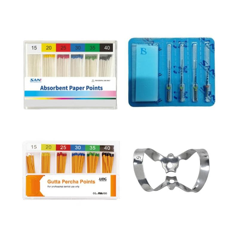 5 x Sani Paper Point Any Size + 5 x Gutta Percha Any Size + 2 x Sany Rotary Files Any Size + 2 x Clamp 9
