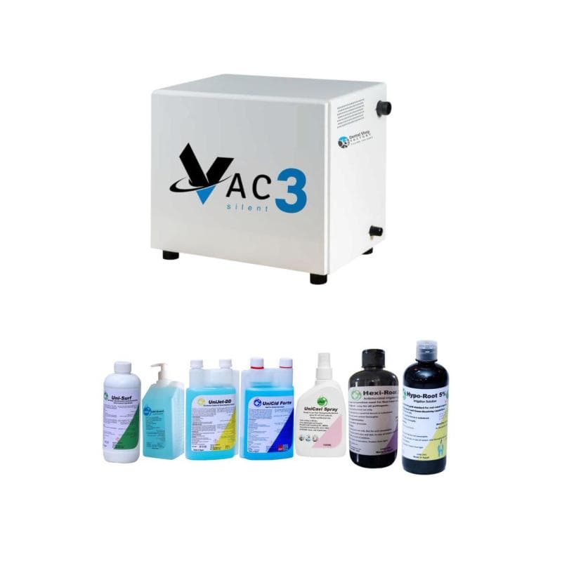 Uni-Guard + Uni-Surf 1 Liter + Unijet-DD 1 Liter + UniCid Forte 1 Liter + Uni Cavi Spray 1 Liter + Hexiroot 2% + Hyporoot 5% + DS Vac 3 Surgical Suction