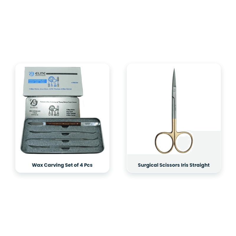 Wax Carving Set of 4 Pcs + Surgical Scissors Iris Straight