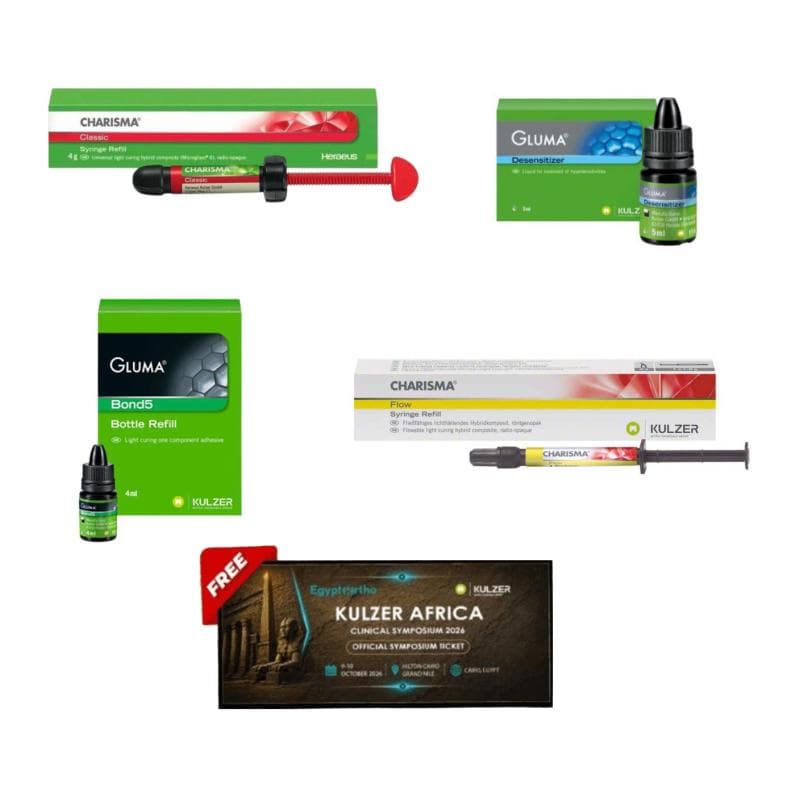 6 x Charisma Classic Syringe 4 Gr + Gluma Bond5 + 2 x Charisma Flow Syringe 2 Gr + Gluma Desensitizer 5 ml + Symposium Ticket Free