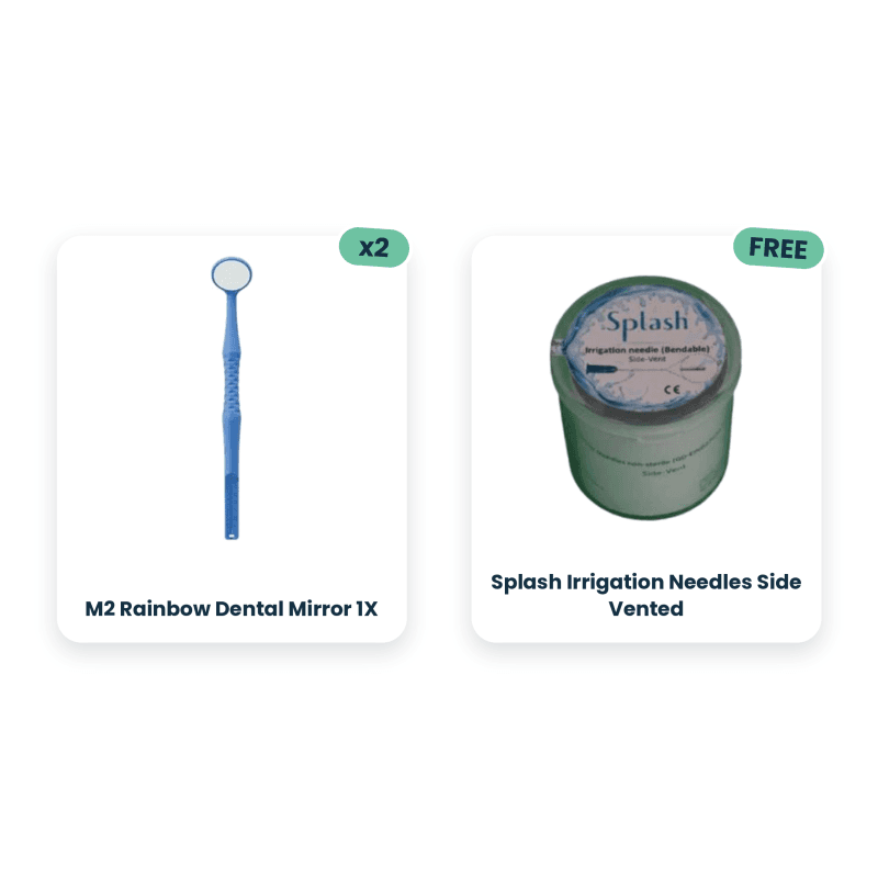 2 x M2 Rainbow Dental Mirror 1X + Splash Irrigation Needles Side Vented Free