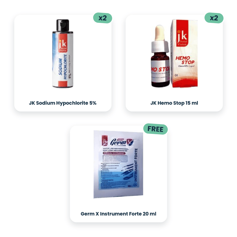 2 x JK Sodium Hypochlorite 5% + 2 x JK Hemo Stop 15 ml + Germ X Instrument Forte 20 ml Free