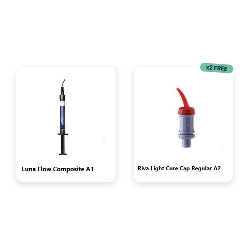 Luna Flow Composite A1 + 2 x Riva Light Cure Cap Regular A2 Free