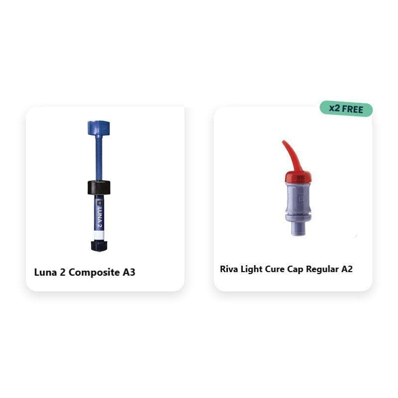 Luna 2 Composite A3 + 2 x Riva Light Cure Cap Regular A2 Free