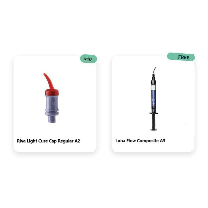 10 x Riva Light Cure Cap Regular A2 + Luna Flow Composite A3 Free