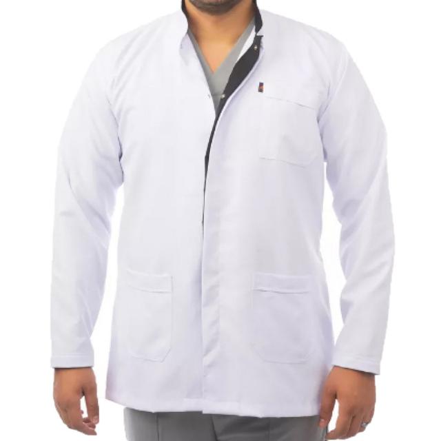 Royal Dental Coat Short Half Collar Long Sleeve Press Button Male Polyester Large White And Black
