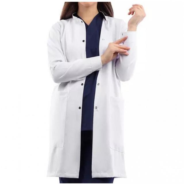 Catchy Lab Coat Long Half Collar Long Sleeve Press Button Female Polyester XX-Large White
