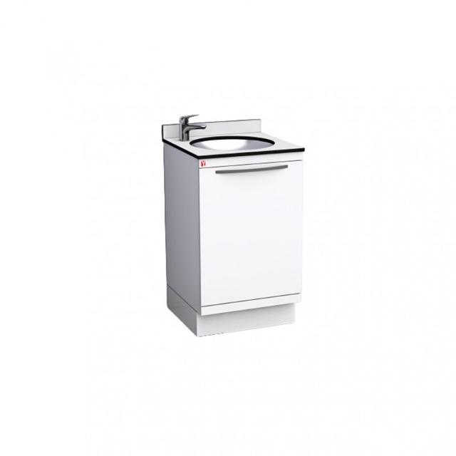 Al Yarmuk Sink Cabinet With Solid Phenolic Compact Top 12 mm White + Circle Stainless Sink + Water Mixer Ideal Standard