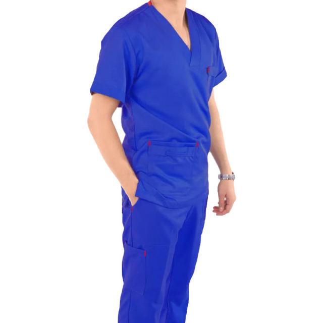 Classic Scrub Male V Shape Short Sleeve Mix C XLarge Blue