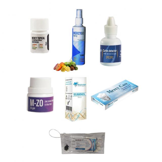 6 x Mercy Topical Gel + 2 x Mercy Topical 120 ml + Caries Detector + 2 x M - ZO Zinc Oxide + 2 x Mercy Eugenol + Mercy Cure + Md - Etch Kit