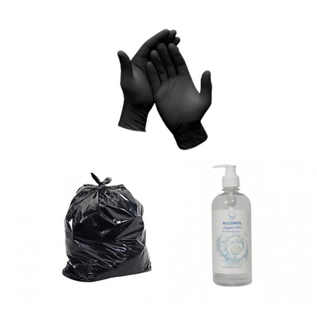 Box Of Nitrile Gloves Large Black + Rubbish Highest Quality 5 Kg + Medicinal Alcohol 1 Liter + 3 x Boxes Nitrile Gloves Medium Black