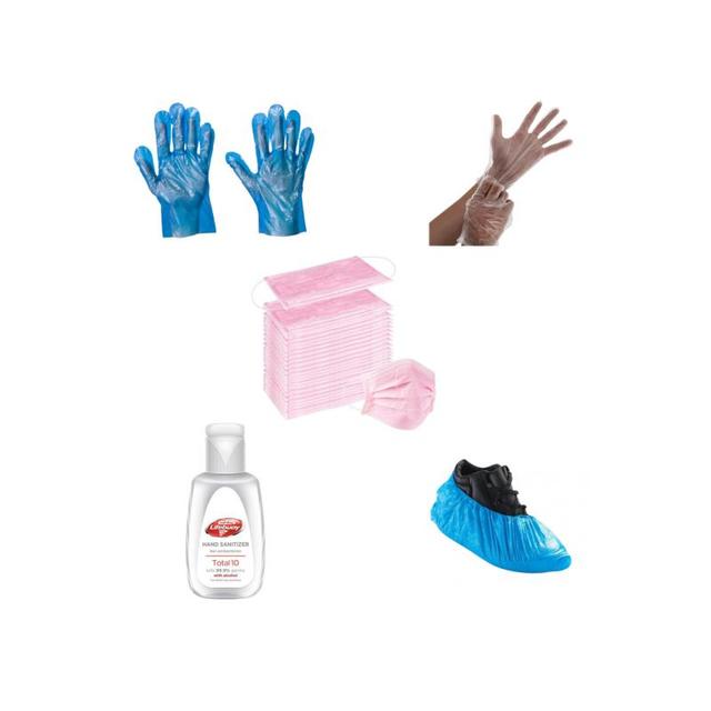 Female Facemask Pink + Over Gloves Blue + 2 x Over Gloves Transparent + Lifebuoy Hand Sanitizer 80 ml + Over Shoes