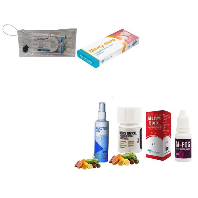 2 x Mercy Topical 120 ml + 3 x Mercy Topical Gel + Md - Etch Kit + Mercy Stop Hemostatic Liquid 15 ml + Mercy Shine Composite Polishing Paste Kit + M - Fog